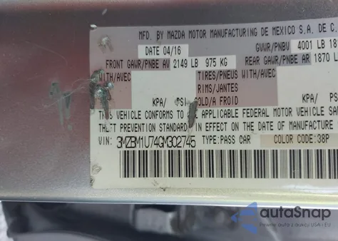 2016 Mazda Mazda3 I Sport from USA, damaged, VIN 3MZBM1U74GM302745